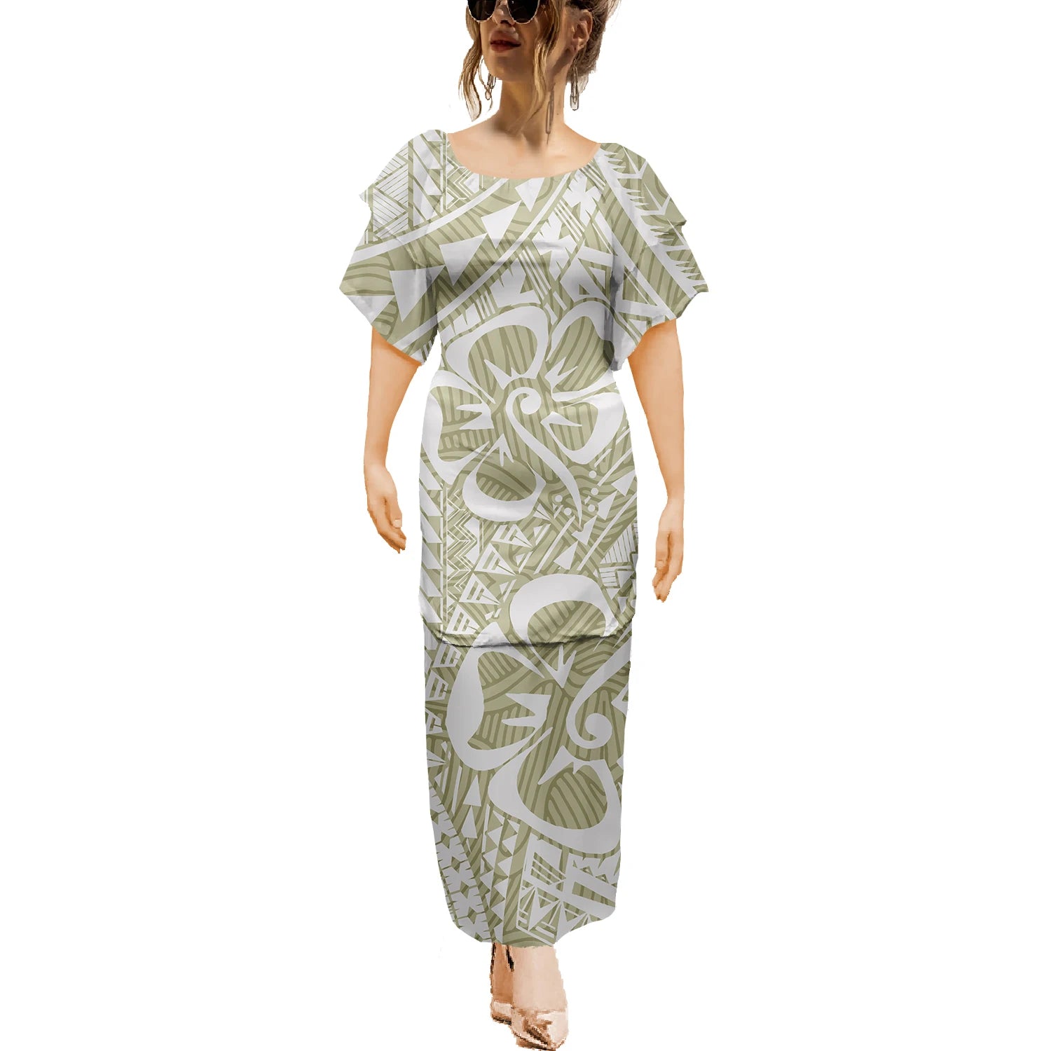 Island Maxi Dress Clothes Dresses Samoan Puletasi Crewneck Casual 2pcs Polynesian Plus Size Short Sleeve Dress