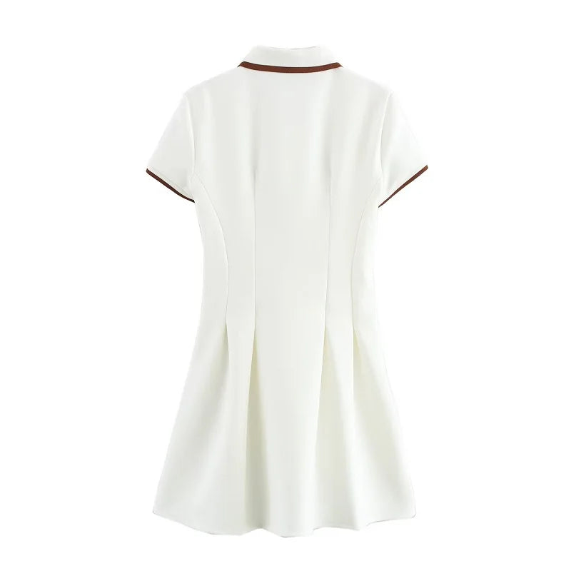 MUJER 2025 White Short Dresses for Women Polo Shirt Spring Mini Dress Woman Ribbed Short Sleeve Womens Dresses Elegant Vestidos
