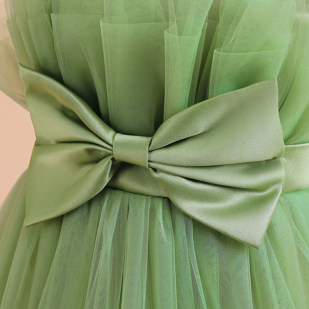 Fluffy White Girls Bridemaid Dress Christmas Bow Tulle Wedding Princess Kids Party Dresses for Girl Pageant First Communion Gown