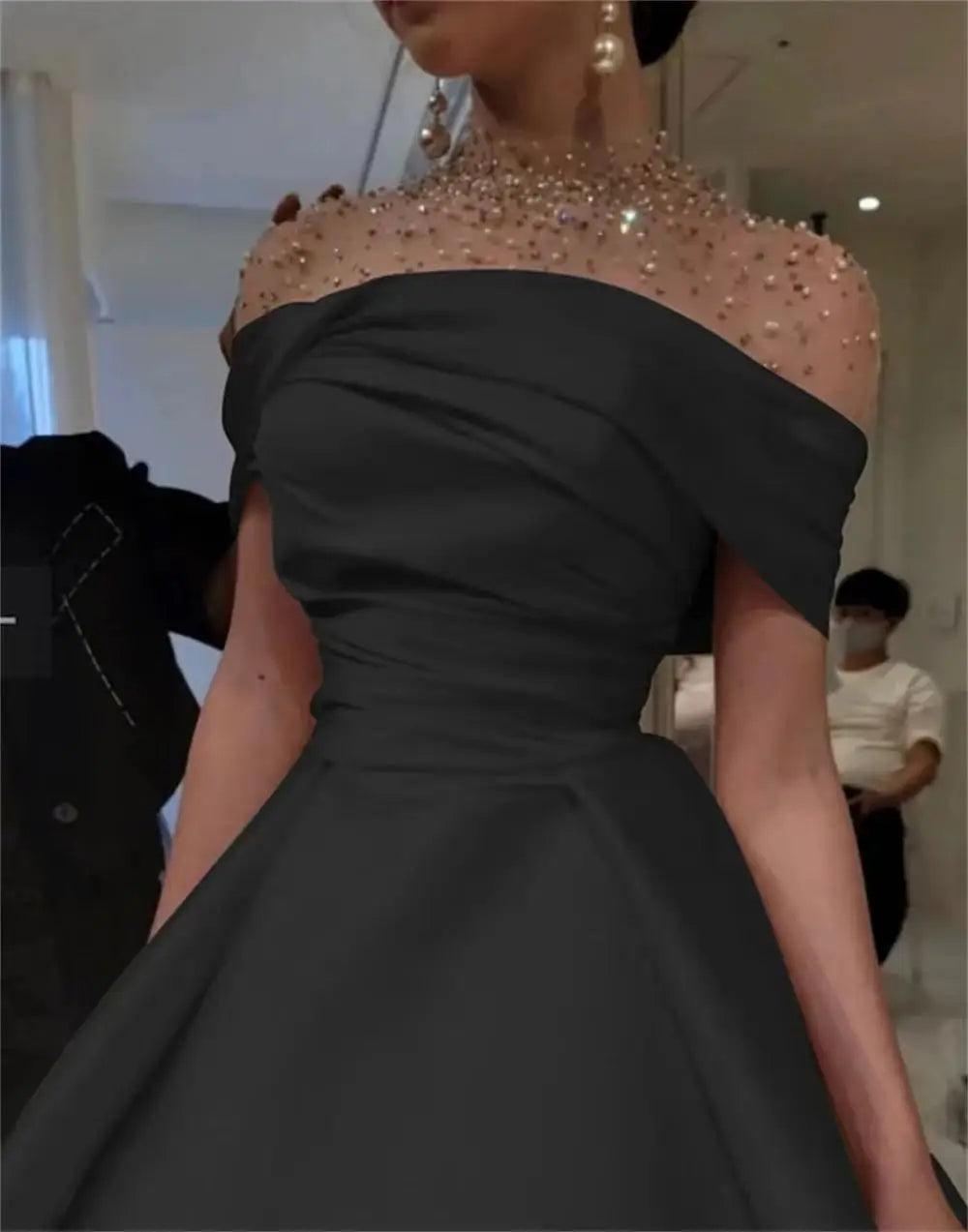 Lorrtta High Neck Women's A Line Dress Party Wedding Evening Gown Luxury Satin Ball Gown Elegant Prom Dress Robe customized