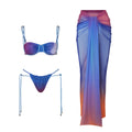 2025 New Gradient 3 Pieces Bikini Sexy Women Swimsuit Swimwear Female Long Dress Cover Up Bikini Set Beachwear Bathing Suit