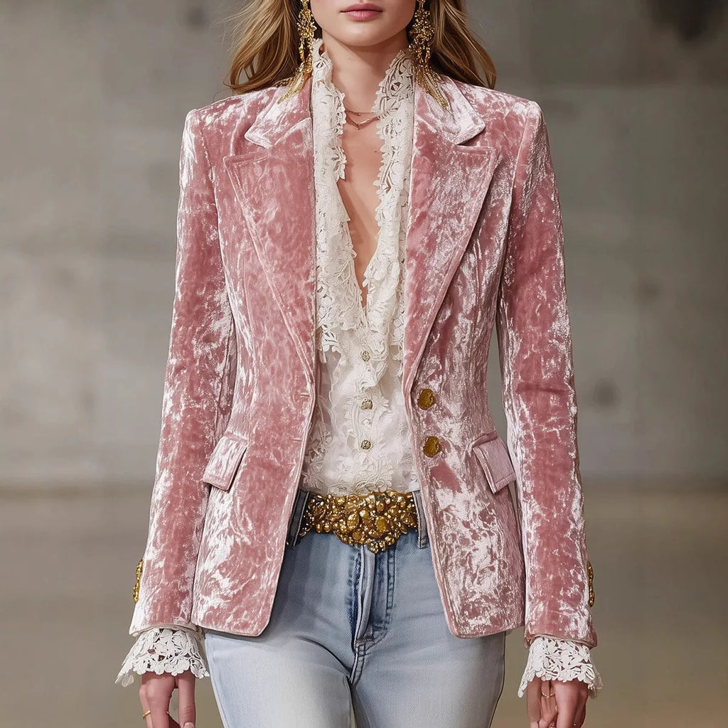 2025 New Autumn and Winter Long Sleeve Slim Fit Blazer Women's Fashion Casual Lapel Pink Jacket Coat Women's Pocket Trendy Coat