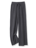 100% Merino Wool Pants Women Autumn Winter Casual Wide Leg Trousers Middle Seam Style Knitted Cashmere Soft Lace-up Trendy Pants