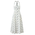YENKYE Elegant Halter A-line Midi Long Floral Print Dress Women Cotton Holiday Summer Sexy Backless Dresses Party Robe 2025