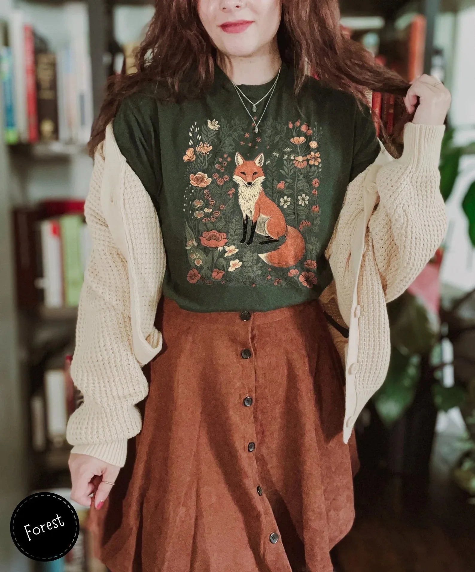 Woodland Lover Gift for Her Cute Flower Fox Shirt Vintage Floral Cottagecore Unisex Tee Funny Apparel Trendy Casual Streetwear