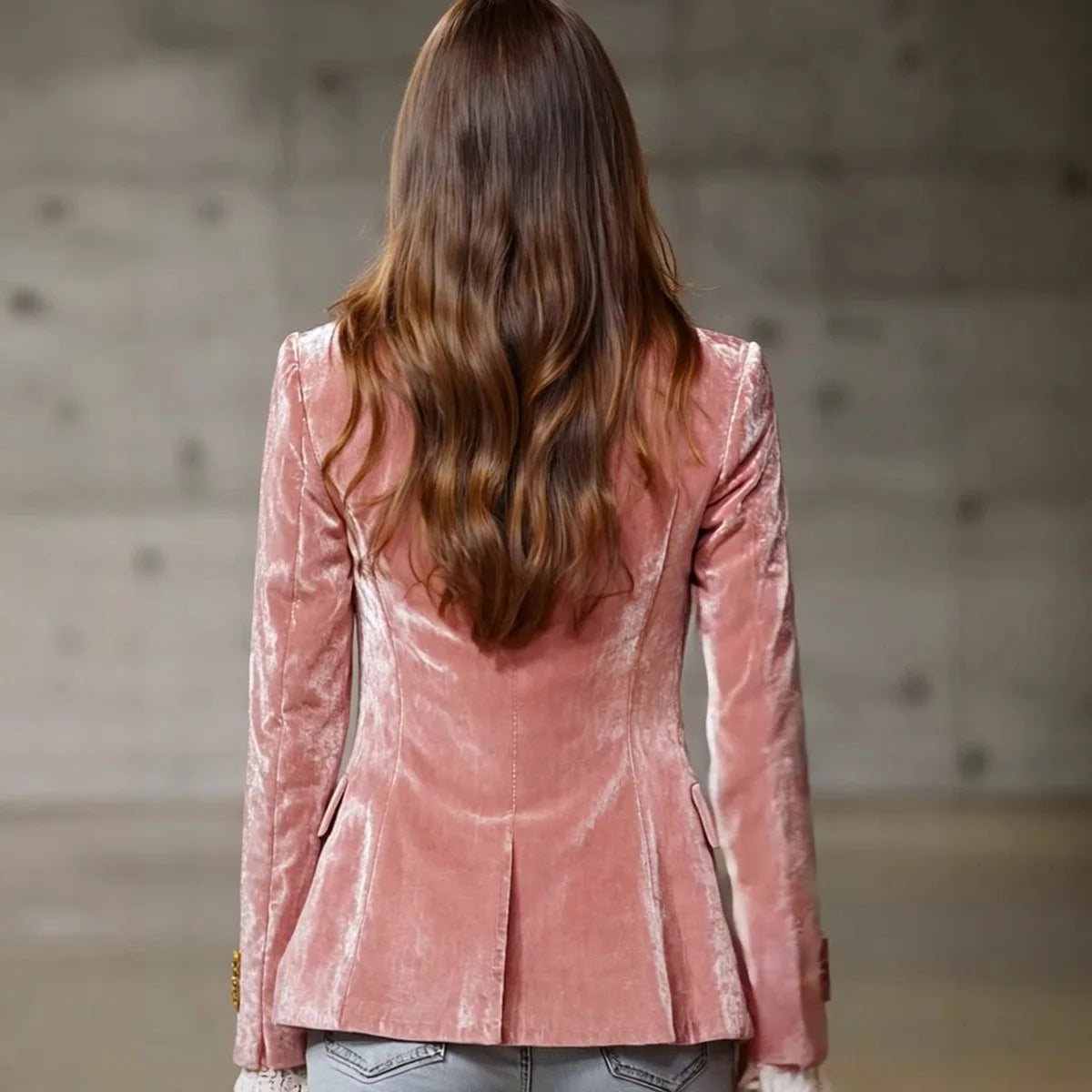 2025 New Autumn and Winter Long Sleeve Slim Fit Blazer Women's Fashion Casual Lapel Pink Jacket Coat Women's Pocket Trendy Coat