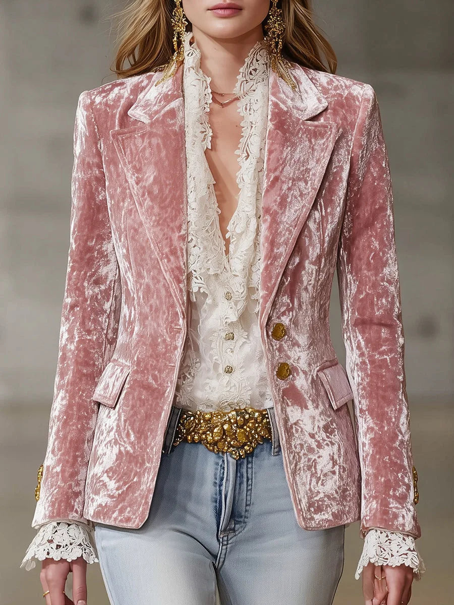 2025 New Autumn and Winter Long Sleeve Slim Fit Blazer Women's Fashion Casual Lapel Pink Jacket Coat Women's Pocket Trendy Coat