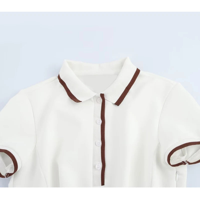MUJER 2025 White Short Dresses for Women Polo Shirt Spring Mini Dress Woman Ribbed Short Sleeve Womens Dresses Elegant Vestidos