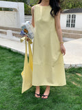 women's casual solid color simple round neck loose sleeveless vest dress