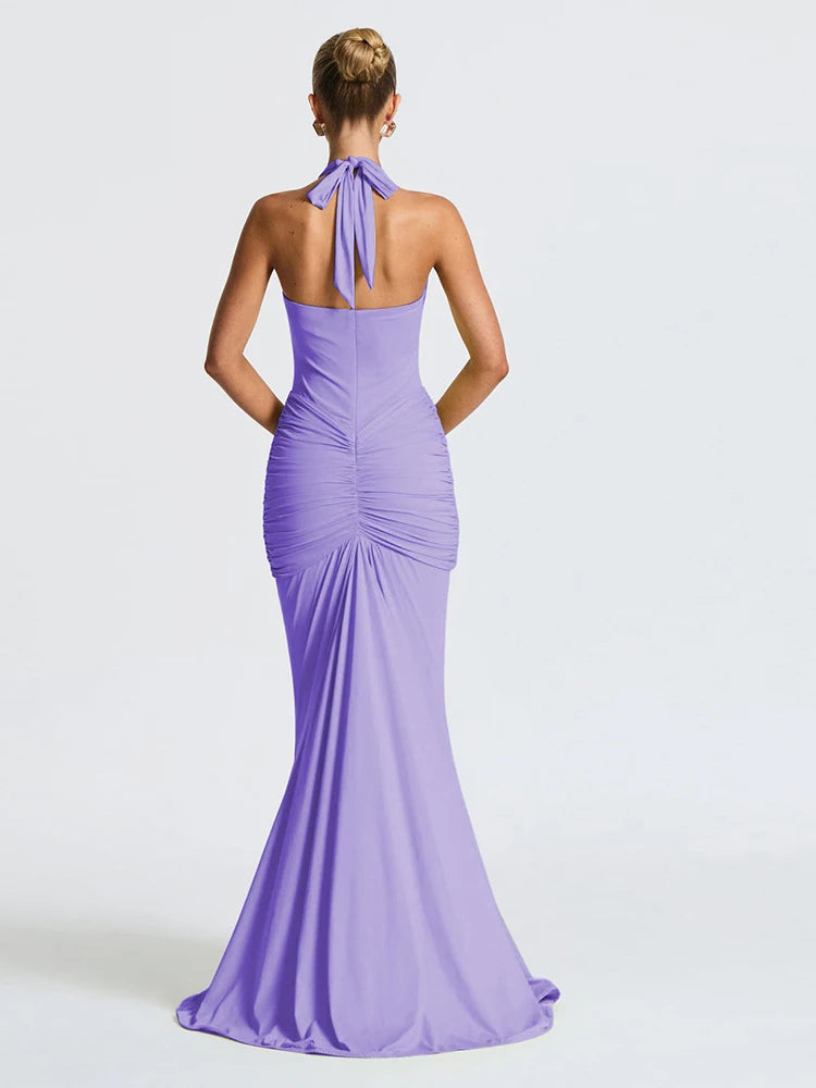 Fantoye Sexy Deep V-neck Pleated Ribbon Women Mermaid Dress White Backless Evening Dress Summer Slim Elegant Party Club Outfits